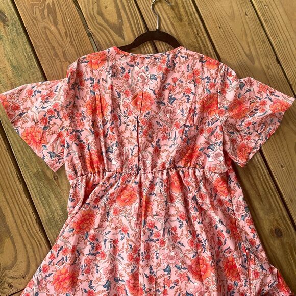NWOT Shein Vcay Floral Tie Collar Dress - Ruffle Hem - Short Sleeve - Large - Picture 5 of 8